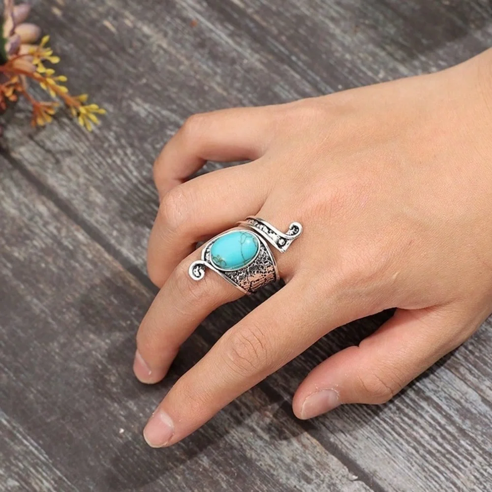 ✨NEW Silver and Turquoise Adjustable Statement Bohemian Ring